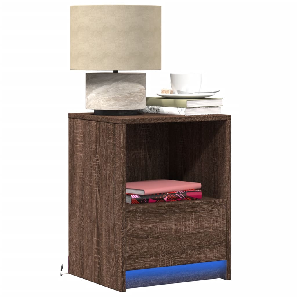 Bedside Cabinets with LED Lights 2 pcs Brown Oak Engineered Wood