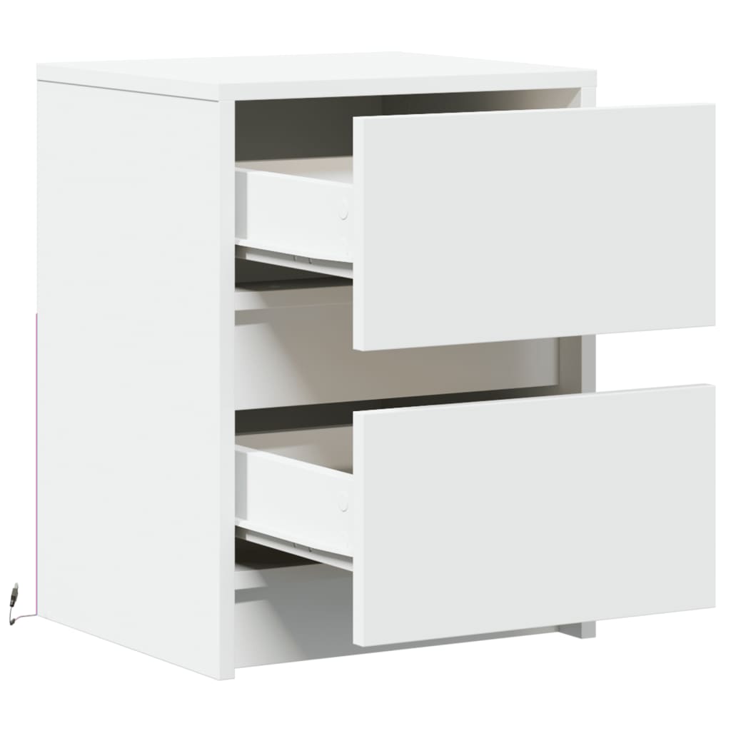 Bedside Cabinets with LED Lights 2 pcs White Engineered Wood