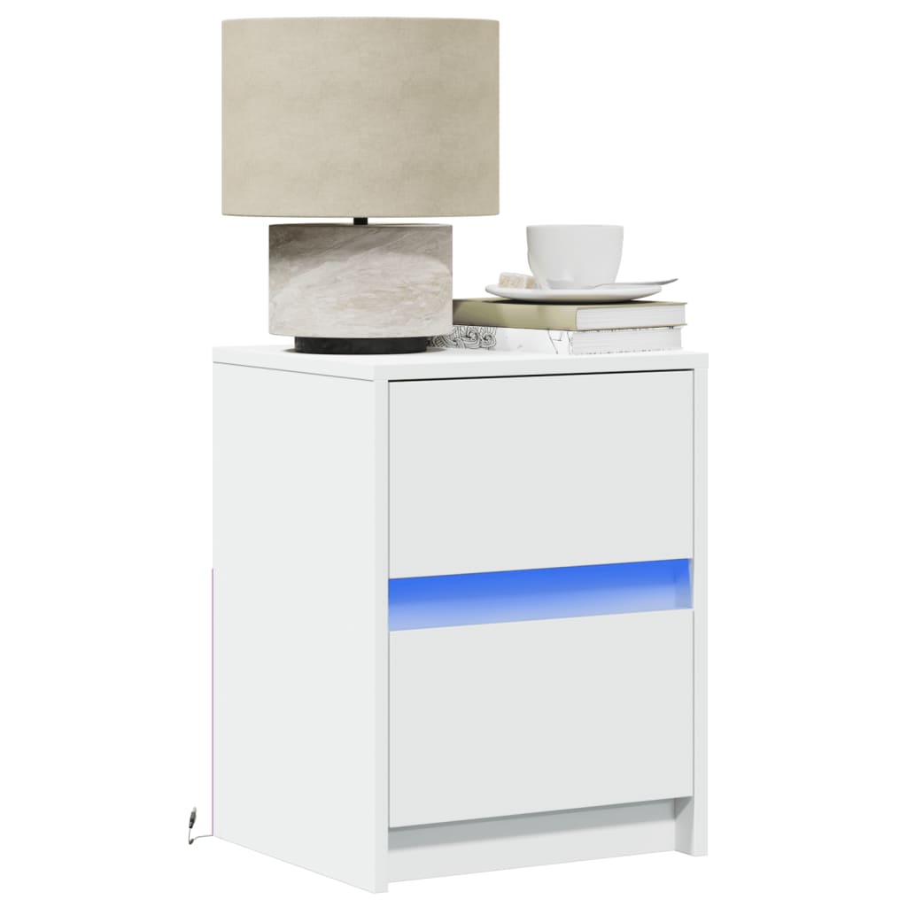 Bedside Cabinets with LED Lights 2 pcs White Engineered Wood