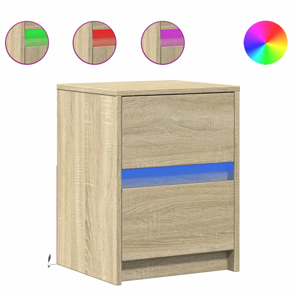 Bedside Cabinet with LED Lights Sonoma Oak Engineered Wood