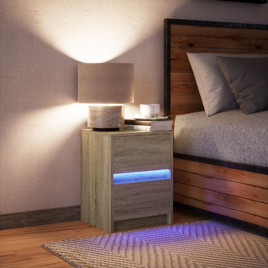 Bedside Cabinet with LED Lights Sonoma Oak Engineered Wood