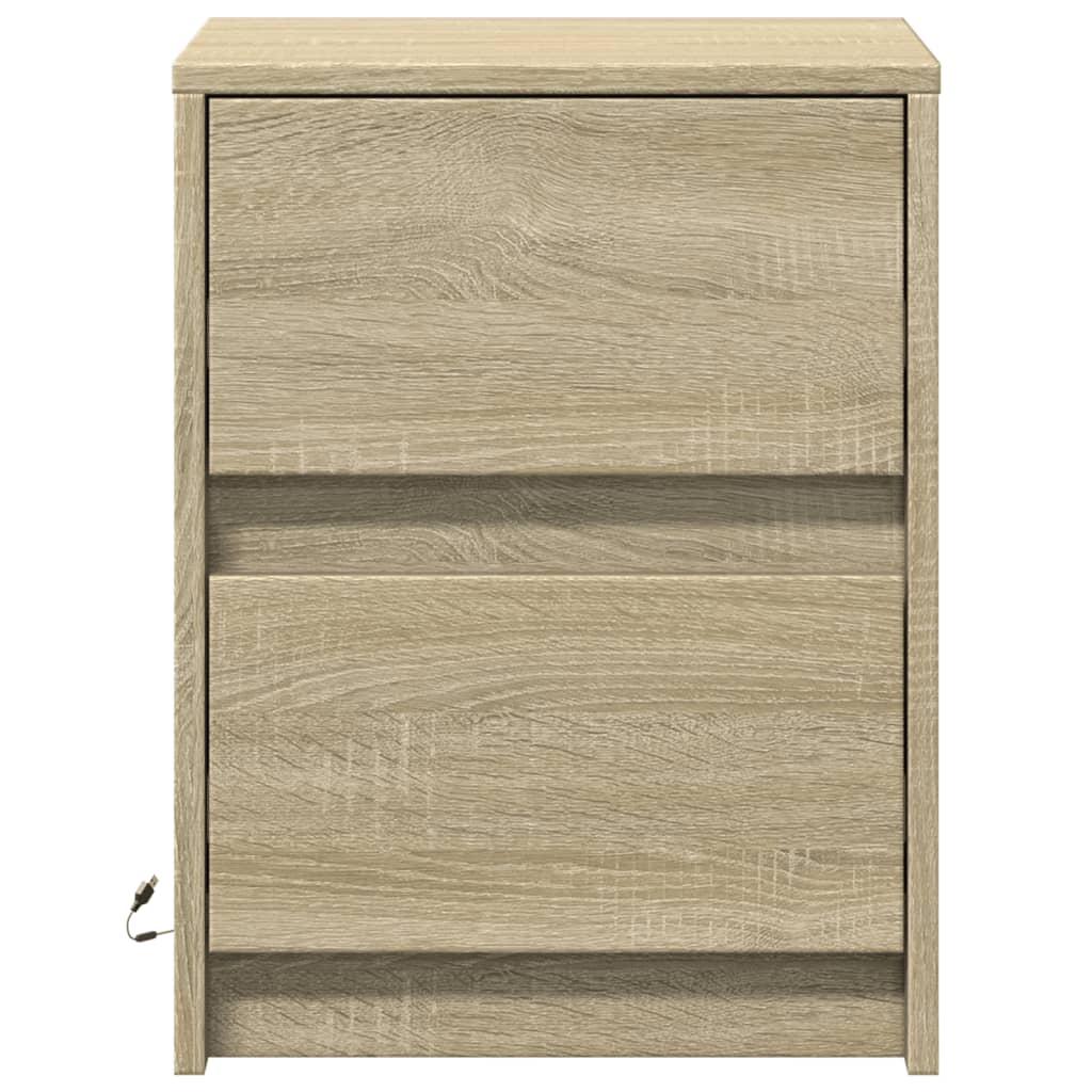 Bedside Cabinet with LED Lights Sonoma Oak Engineered Wood