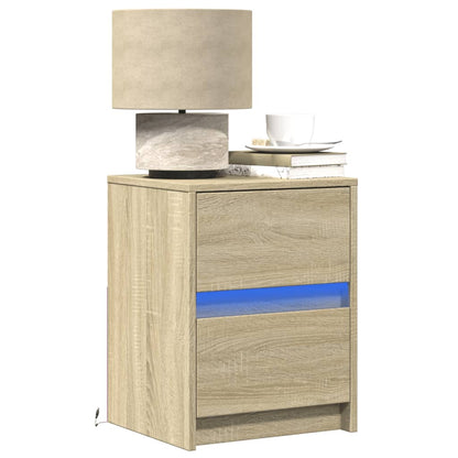 Bedside Cabinet with LED Lights Sonoma Oak Engineered Wood