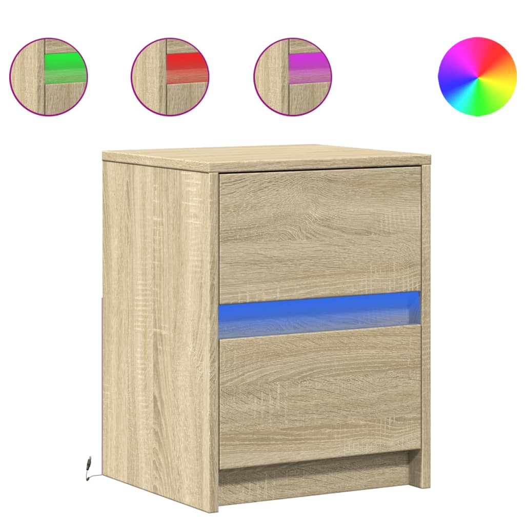 Bedside Cabinets with LED Lights 2 pcs Sonoma Oak Engineered Wood