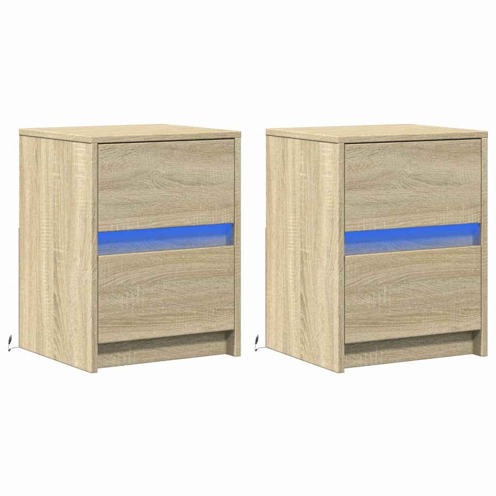 Bedside Cabinets with LED Lights 2 pcs Sonoma Oak Engineered Wood