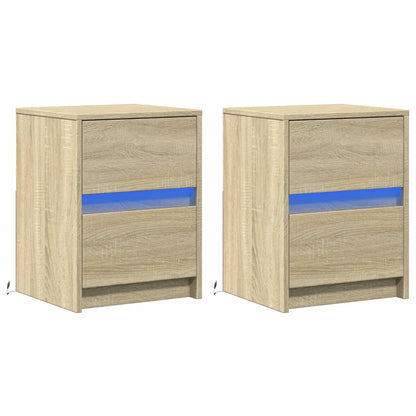 Bedside Cabinets with LED Lights 2 pcs Sonoma Oak Engineered Wood