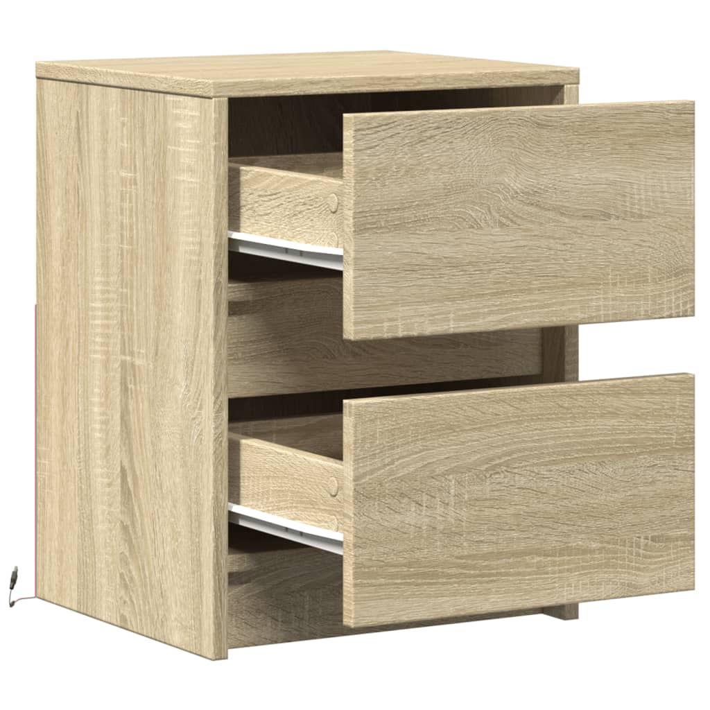 Bedside Cabinets with LED Lights 2 pcs Sonoma Oak Engineered Wood