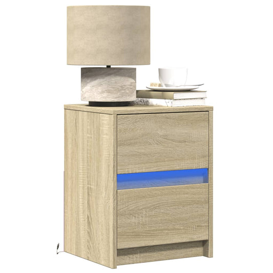 Bedside Cabinets with LED Lights 2 pcs Sonoma Oak Engineered Wood