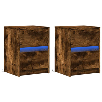 Bedside Cabinets with LED Lights 2 pcs Smoked Oak Engineered Wood