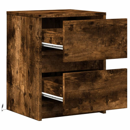 Bedside Cabinets with LED Lights 2 pcs Smoked Oak Engineered Wood