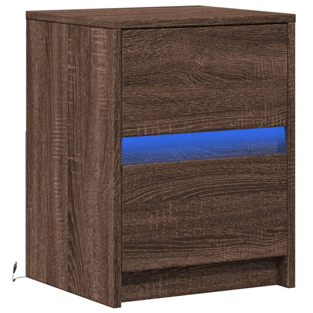 Bedside Cabinet with LED Lights Brown Oak Engineered Wood