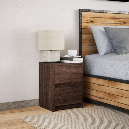 Bedside Cabinet with LED Lights Brown Oak Engineered Wood