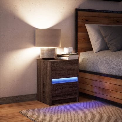 Bedside Cabinet with LED Lights Brown Oak Engineered Wood