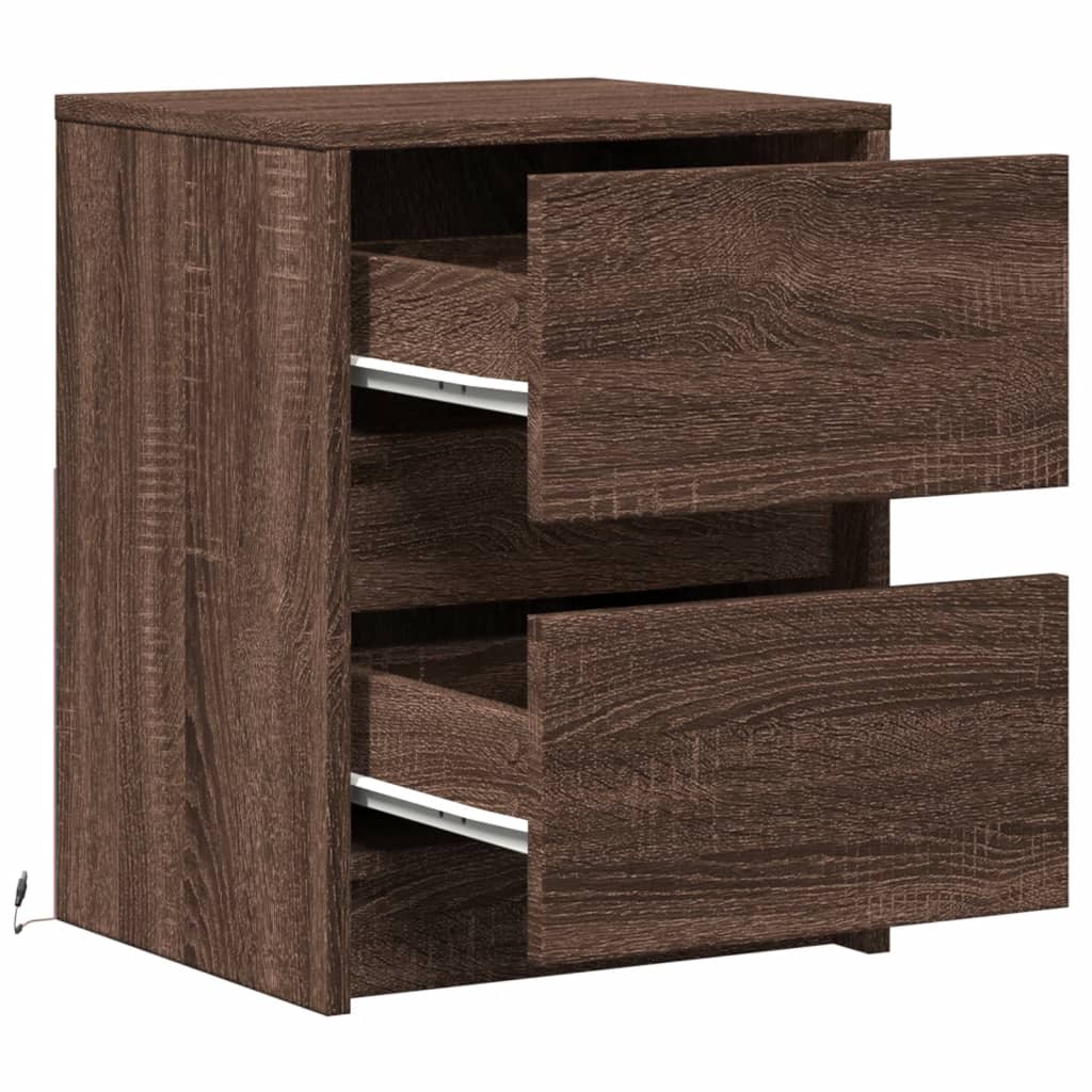 Bedside Cabinet with LED Lights Brown Oak Engineered Wood