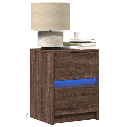 Bedside Cabinet with LED Lights Brown Oak Engineered Wood