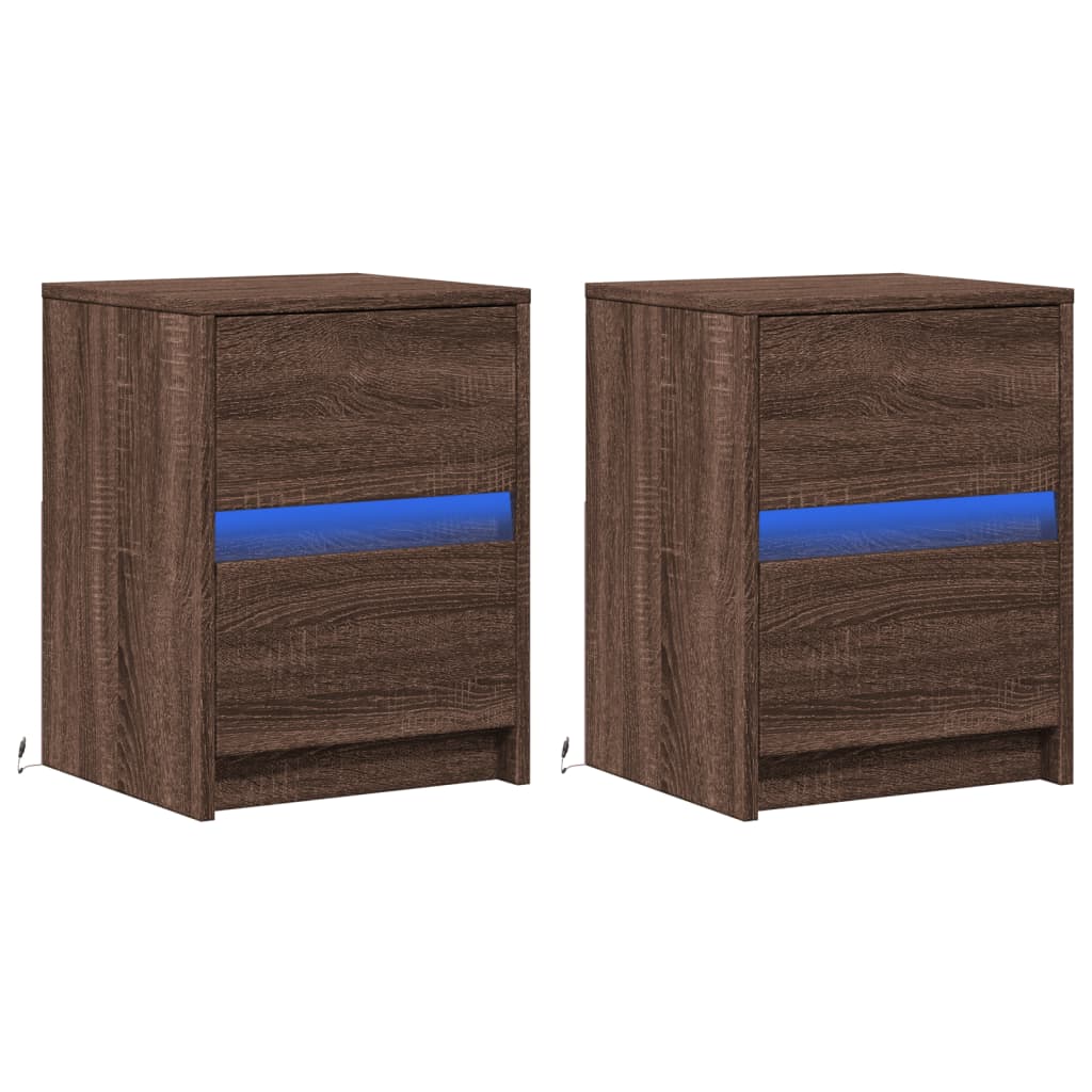 Bedside Cabinets with LED Lights 2 pcs Brown Oak Engineered Wood