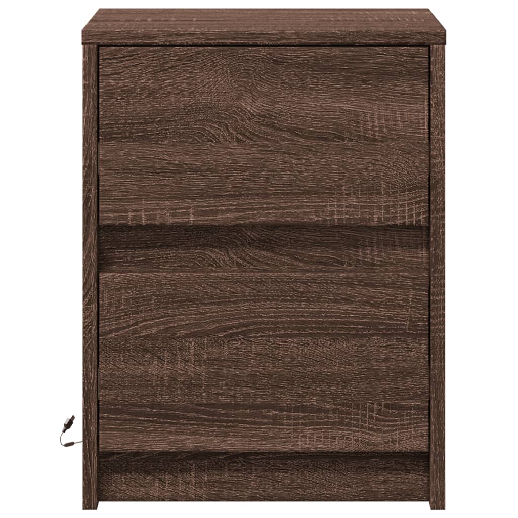 Bedside Cabinets with LED Lights 2 pcs Brown Oak Engineered Wood