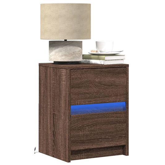 Bedside Cabinets with LED Lights 2 pcs Brown Oak Engineered Wood