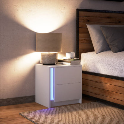 Bedside Cabinet with LED Lights White Engineered Wood