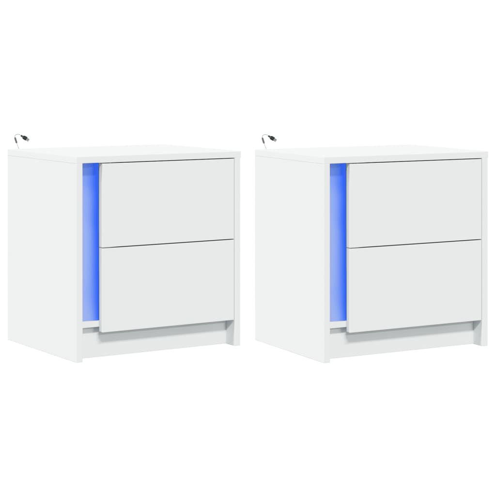 Bedside Cabinets with LED Lights 2 pcs White Engineered Wood