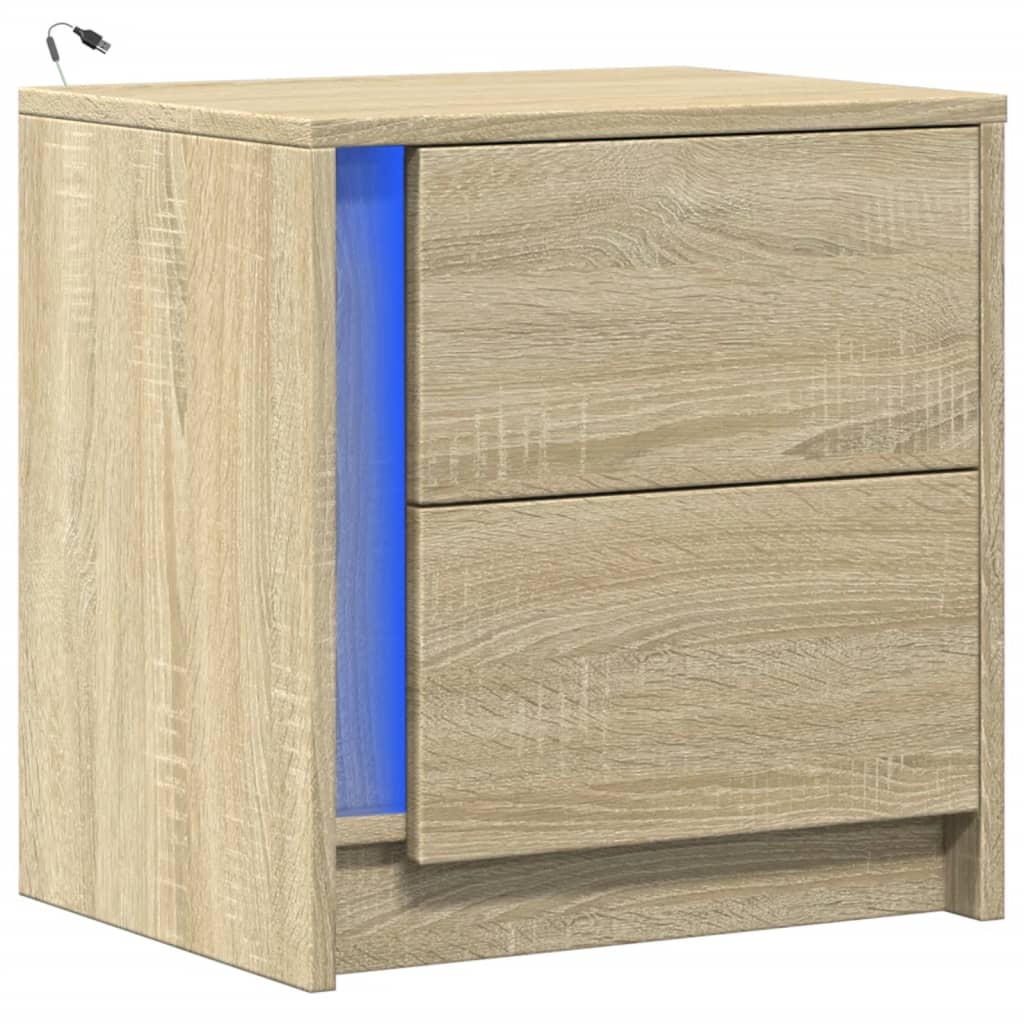 Bedside Cabinet with LED Lights Sonoma Oak Engineered Wood