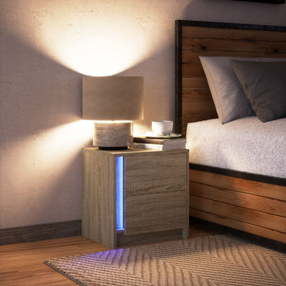 Bedside Cabinet with LED Lights Sonoma Oak Engineered Wood