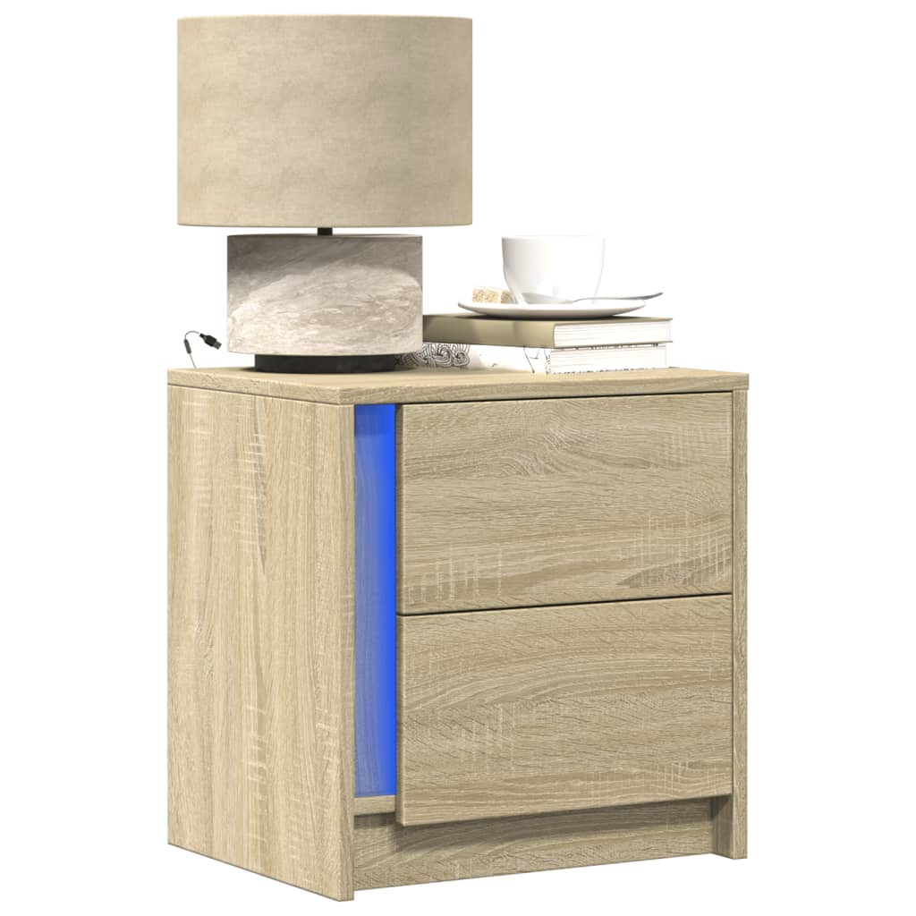 Bedside Cabinet with LED Lights Sonoma Oak Engineered Wood