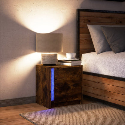 Bedside Cabinet with LED Lights Smoked Oak Engineered Wood