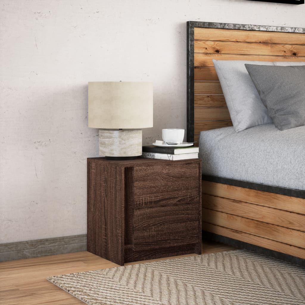 Bedside Cabinet with LED Lights Brown Oak Engineered Wood