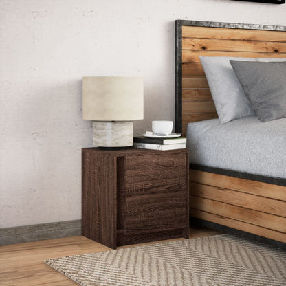 Bedside Cabinet with LED Lights Brown Oak Engineered Wood