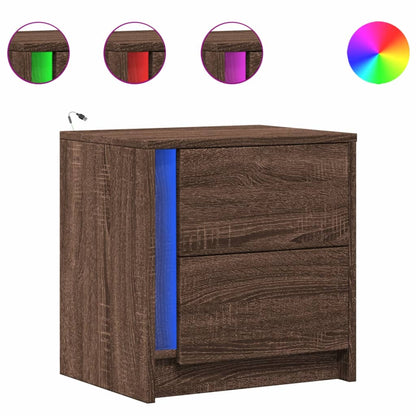 Bedside Cabinets with LED Lights 2 pcs Brown Oak Engineered Wood