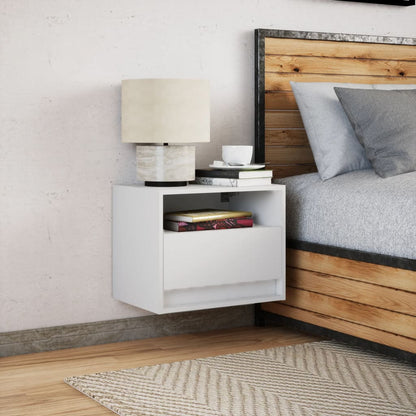 Wall-mounted Bedside Cabinet with LED Lights White