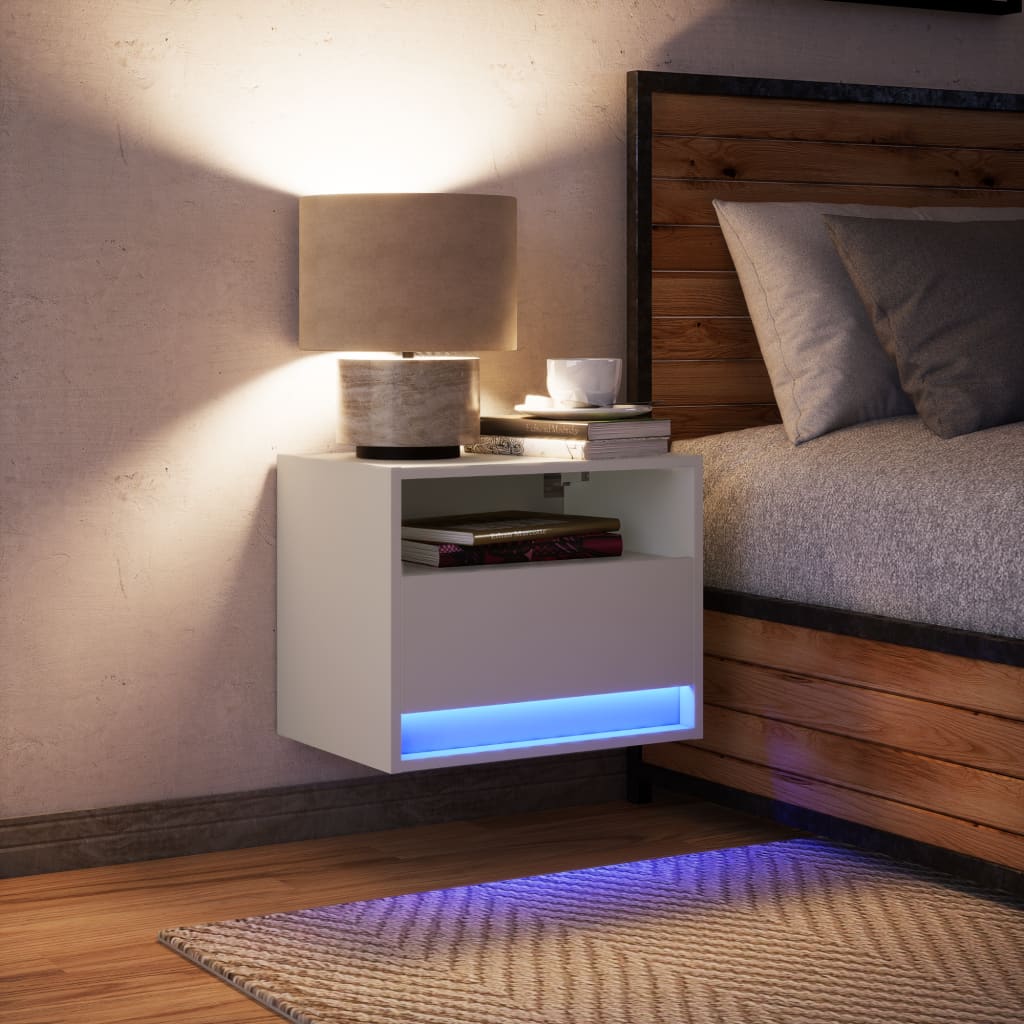 Wall-mounted Bedside Cabinet with LED Lights White