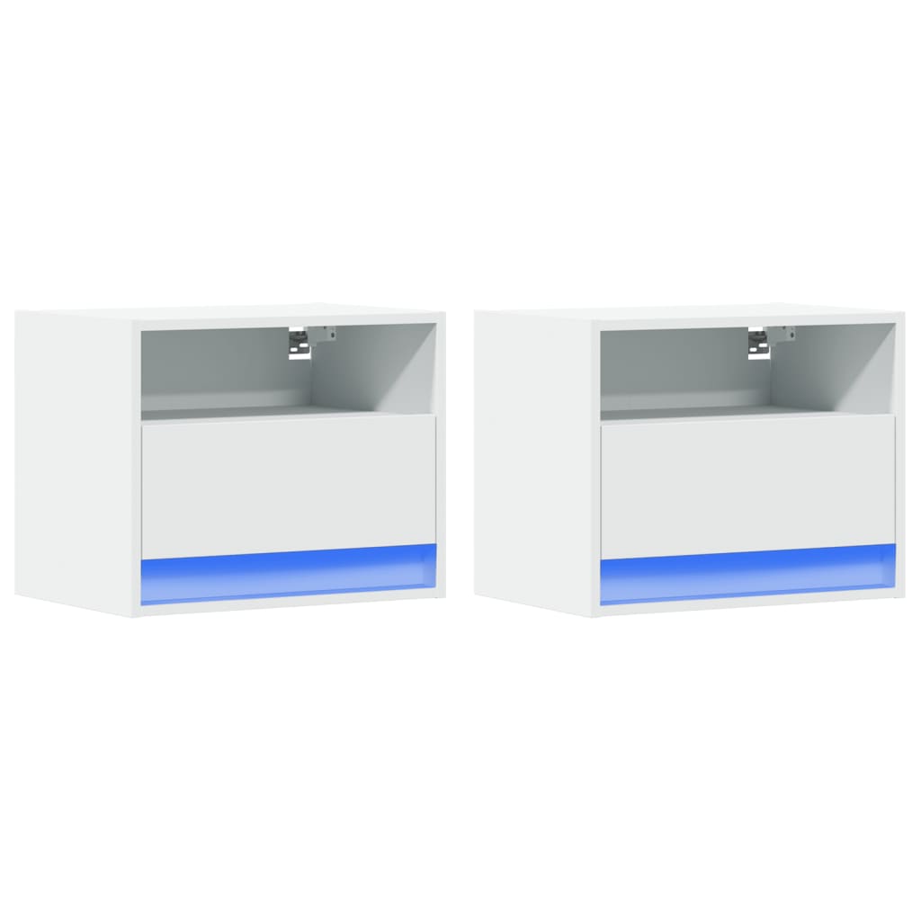 Wall-mounted Bedside Cabinets with LED Lights 2 pcs White