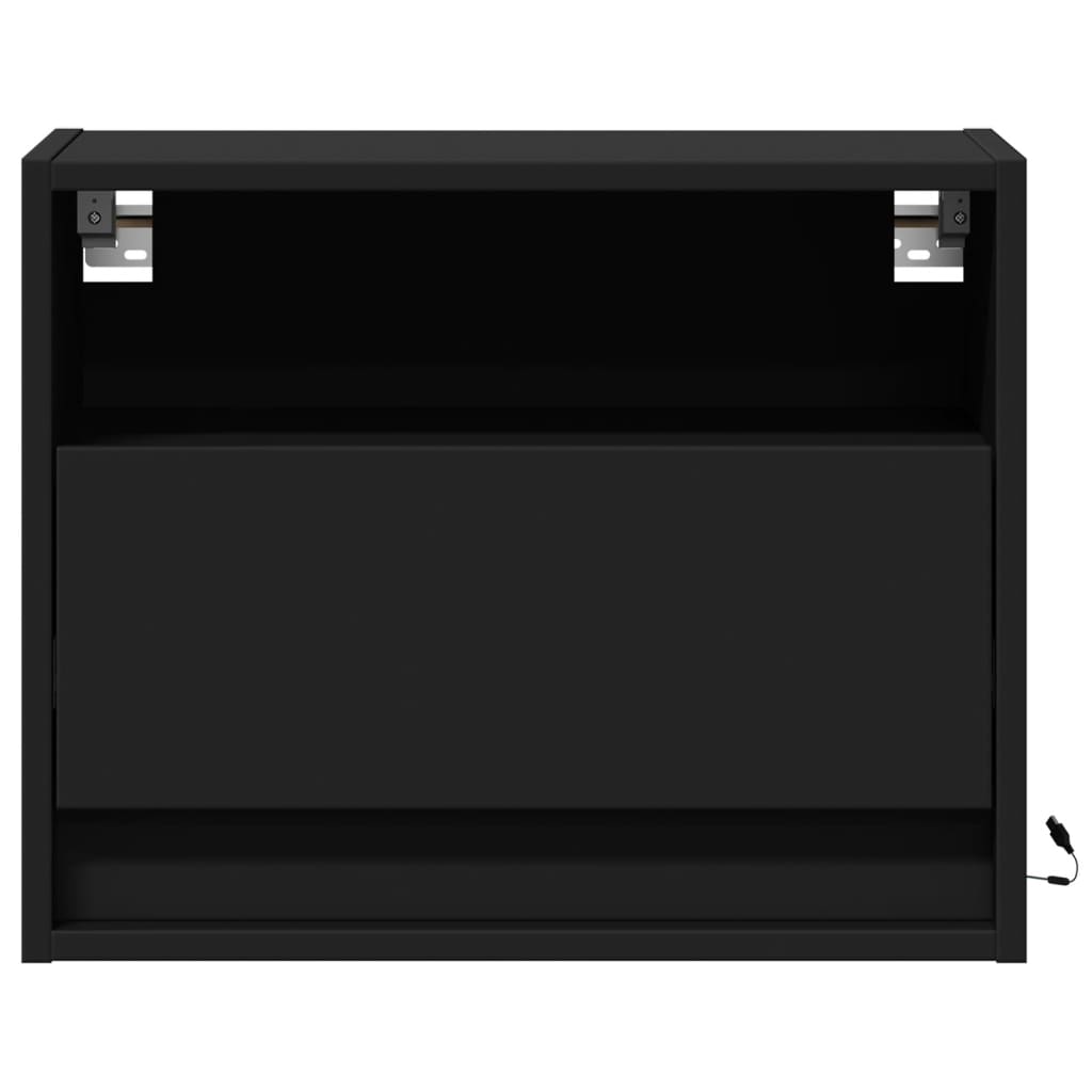 Wall-mounted Bedside Cabinet with LED Lights Black