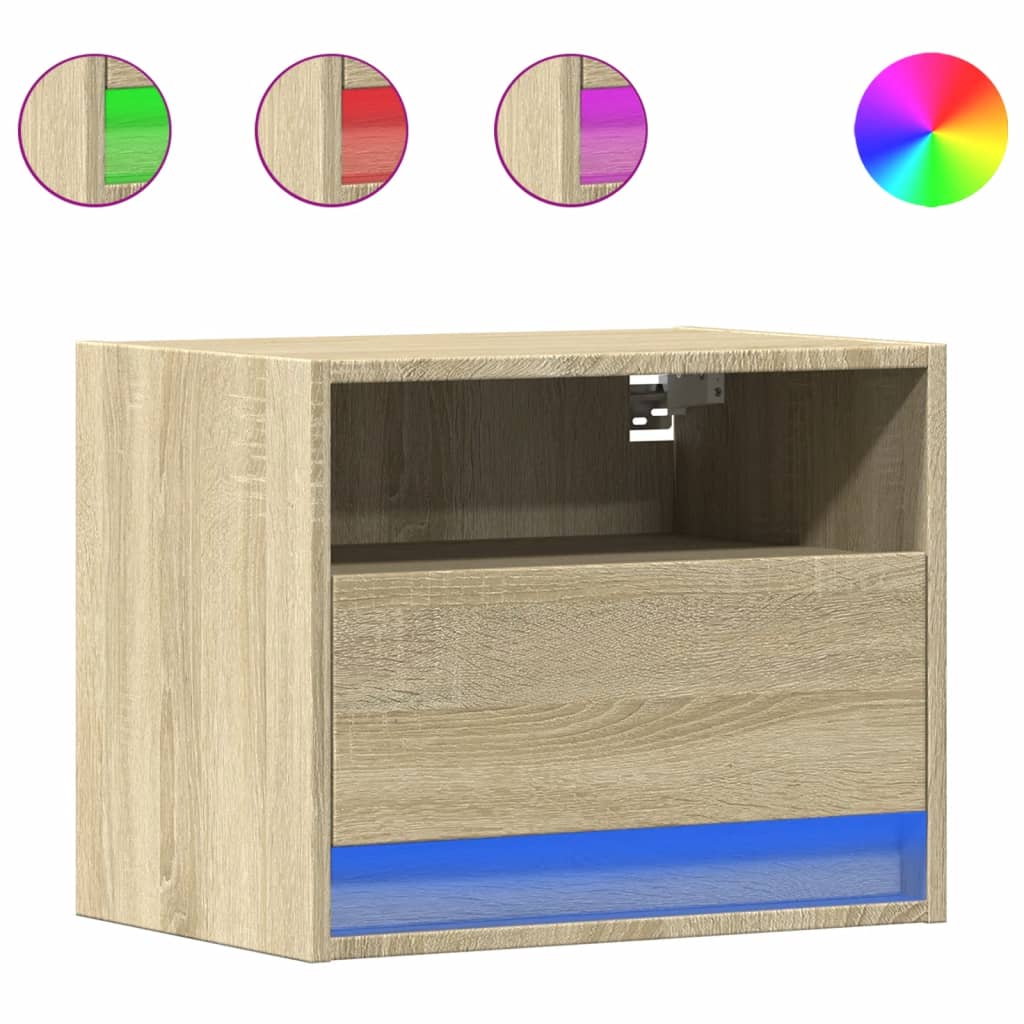 Wall-mounted Bedside Cabinet with LED Lights Sonoma Oak