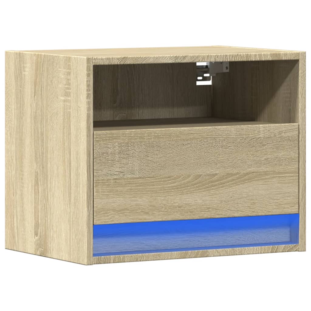 Wall-mounted Bedside Cabinet with LED Lights Sonoma Oak