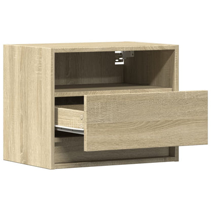 Wall-mounted Bedside Cabinet with LED Lights Sonoma Oak