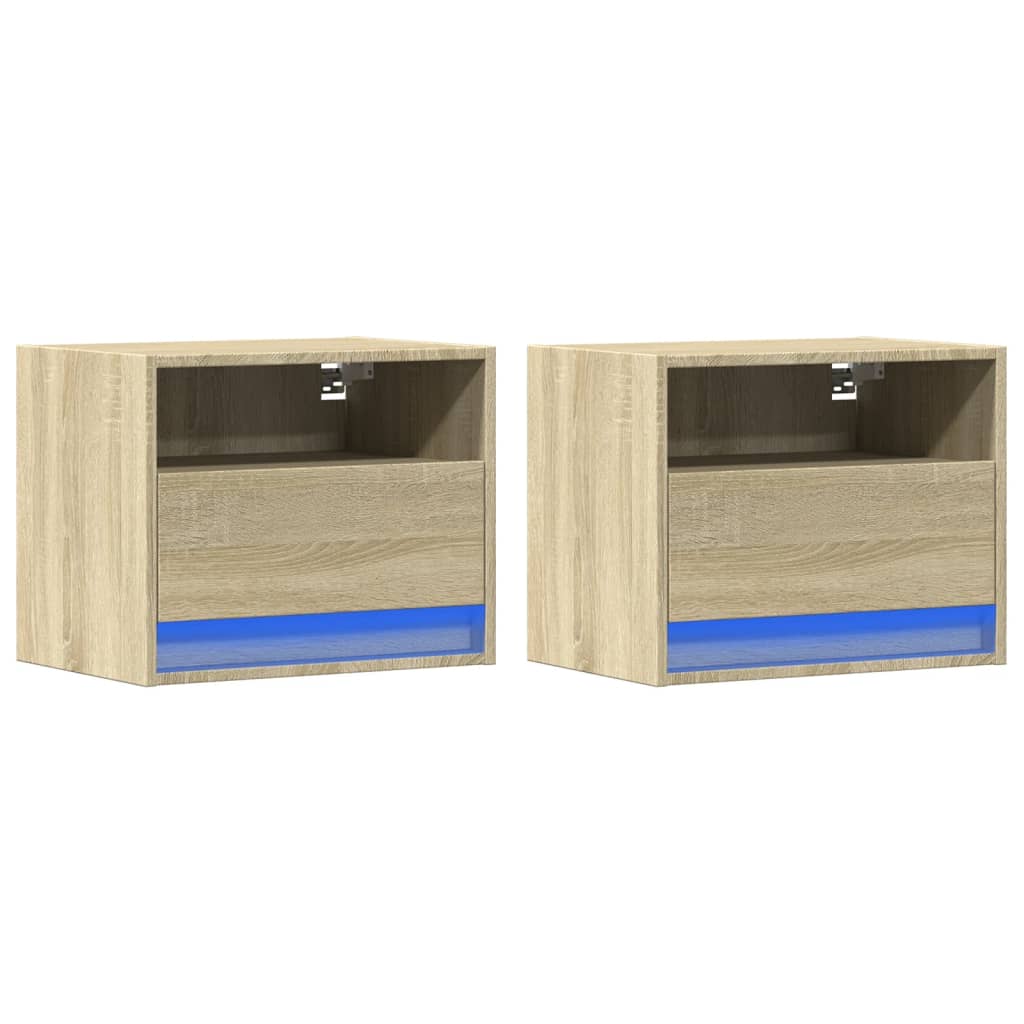 Wall-mounted Bedside Cabinets with LED Lights 2 pcs Sonoma Oak