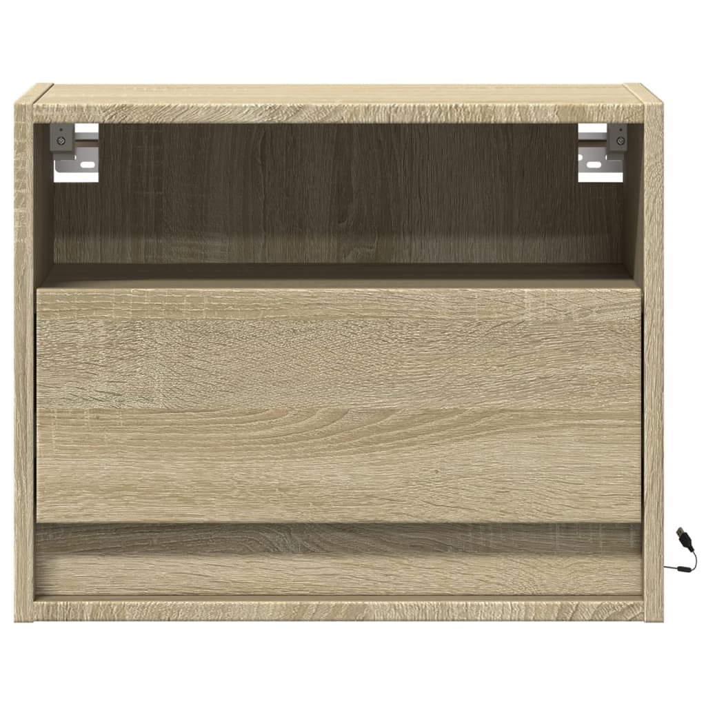 Wall-mounted Bedside Cabinets with LED Lights 2 pcs Sonoma Oak