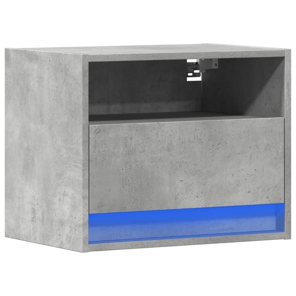 Wall-mounted Bedside Cabinet with LED Lights Concrete Grey