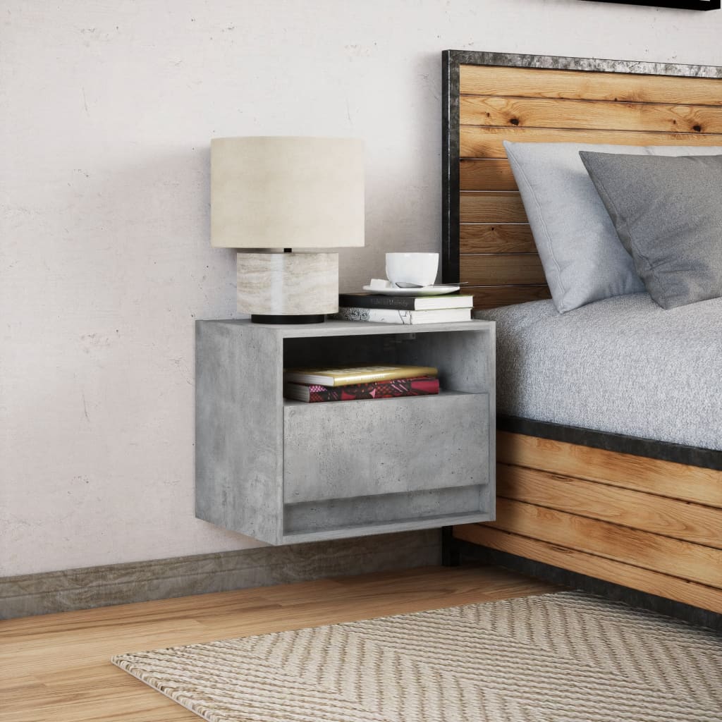 Wall-mounted Bedside Cabinet with LED Lights Concrete Grey