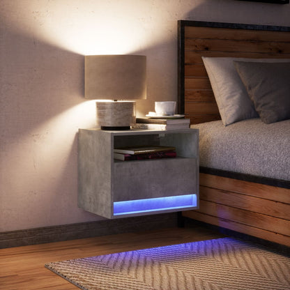 Wall-mounted Bedside Cabinet with LED Lights Concrete Grey