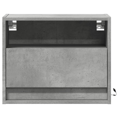 Wall-mounted Bedside Cabinet with LED Lights Concrete Grey