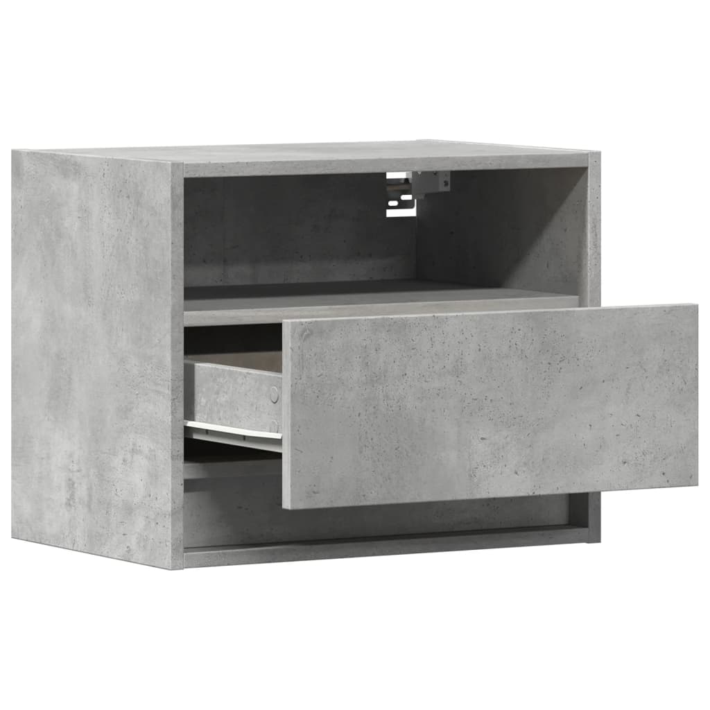 Wall-mounted Bedside Cabinet with LED Lights Concrete Grey