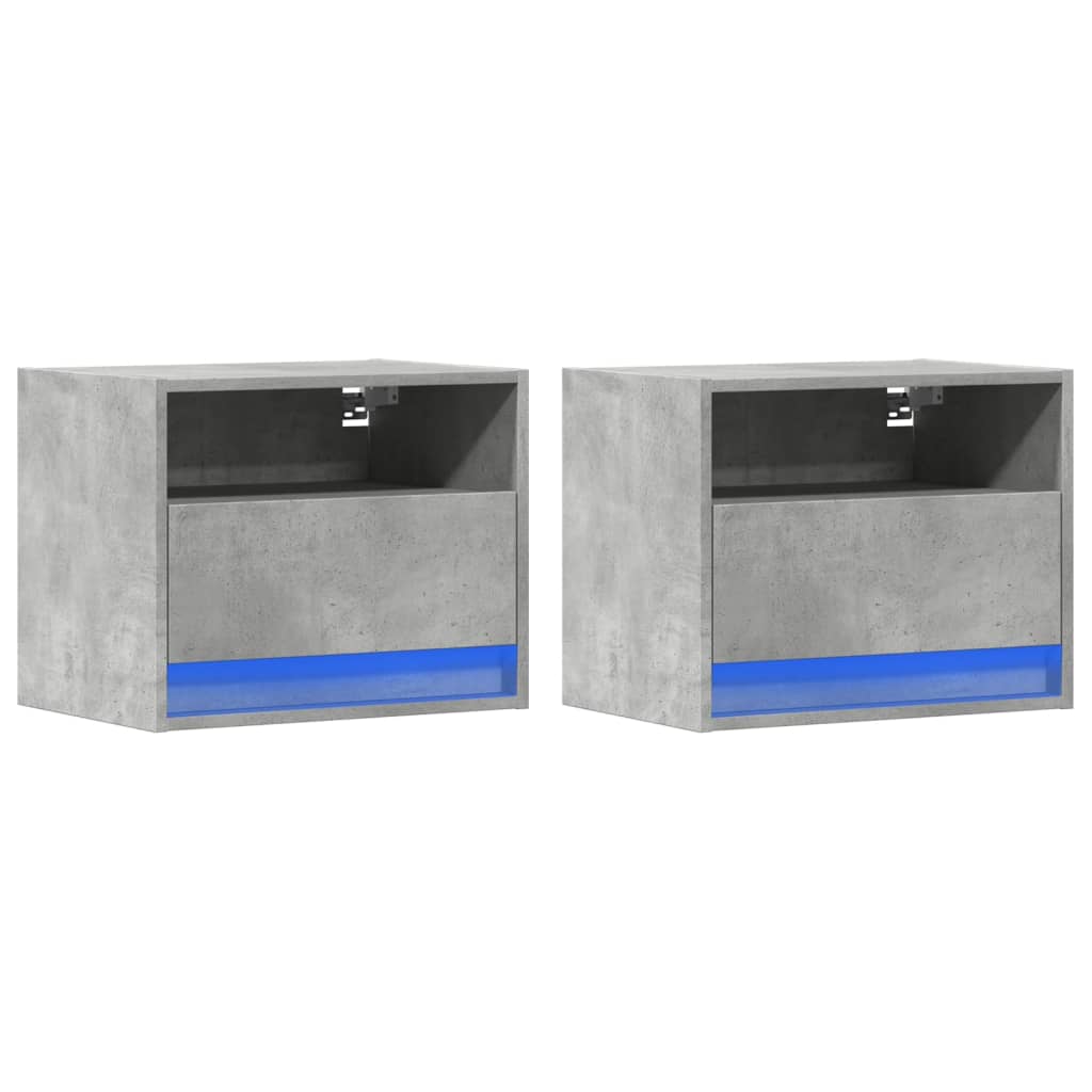 Wall-mounted Bedside Cabinets with LED Lights 2 pcs Concrete Grey