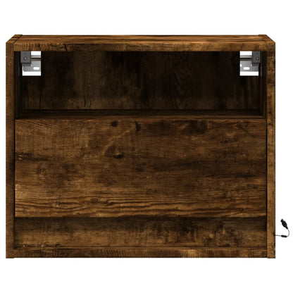 Wall-mounted Bedside Cabinet with LED Lights Smoked Oak