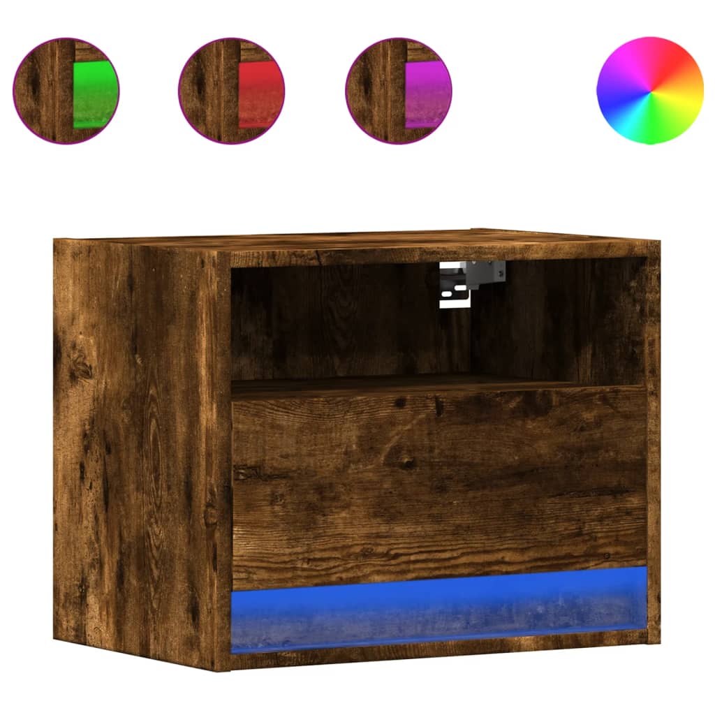 Wall-mounted Bedside Cabinets with LED Lights 2 pcs Smoked Oak