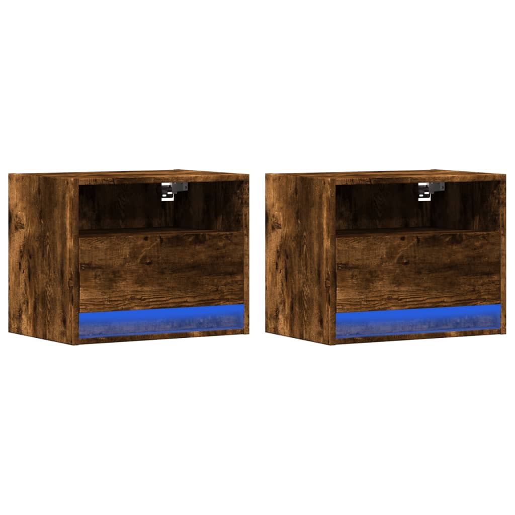 Wall-mounted Bedside Cabinets with LED Lights 2 pcs Smoked Oak