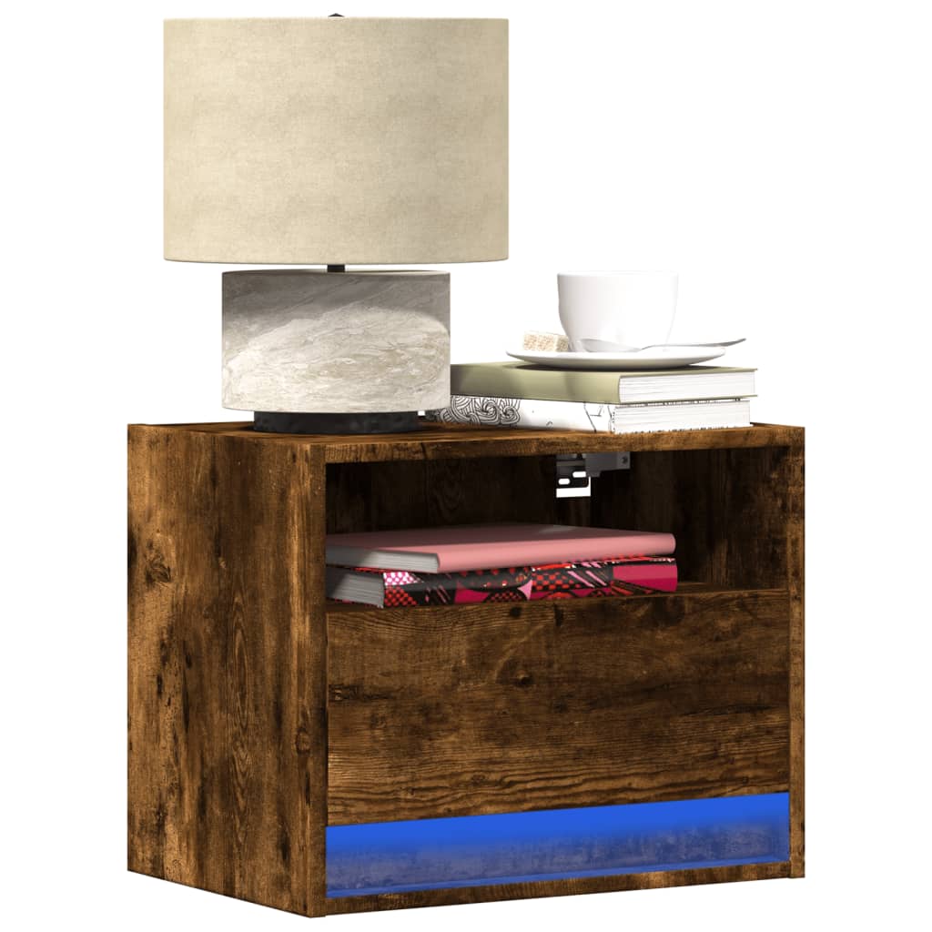 Wall-mounted Bedside Cabinets with LED Lights 2 pcs Smoked Oak